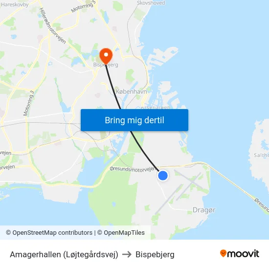 Amagerhallen (Løjtegårdsvej) to Bispebjerg map