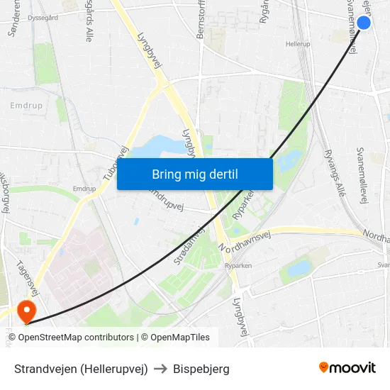 Strandvejen (Hellerupvej) to Bispebjerg map