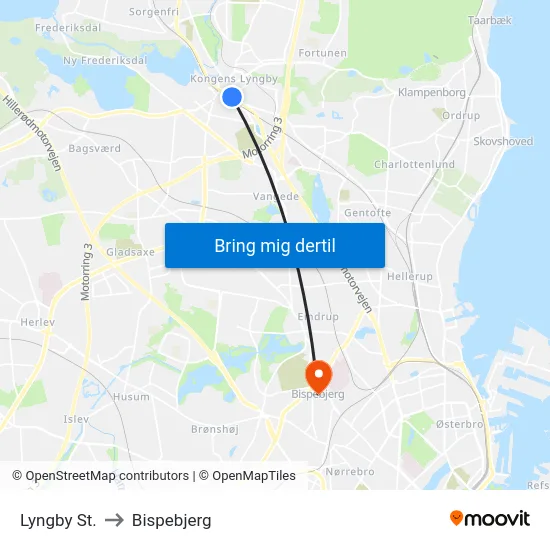 Lyngby St. to Bispebjerg map