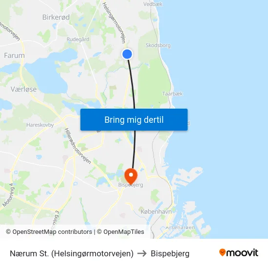 Nærum St. (Helsingørmotorvejen) to Bispebjerg map