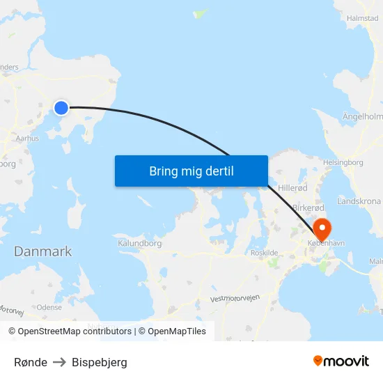 Rønde to Bispebjerg map