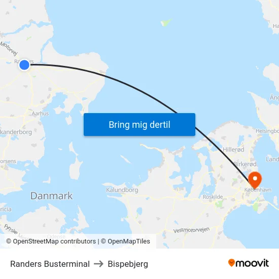 Randers Busterminal to Bispebjerg map