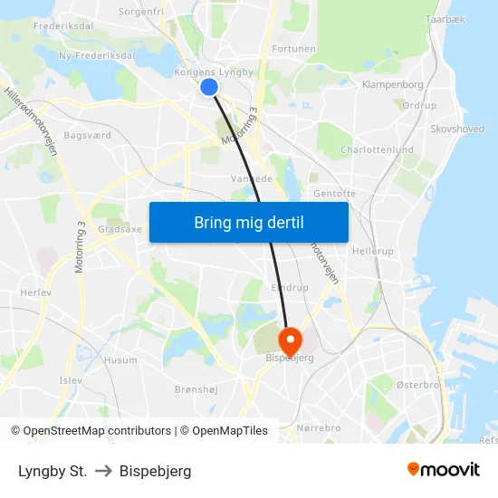 Lyngby St. to Bispebjerg map