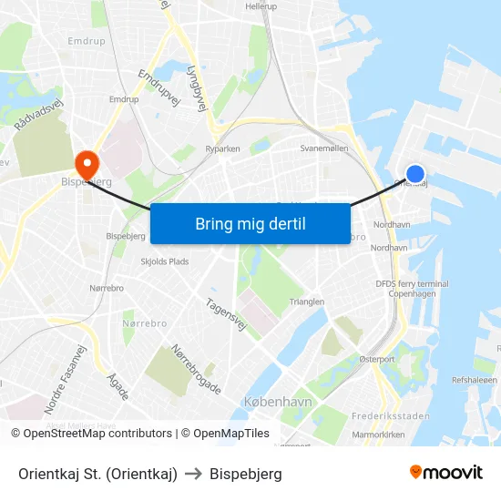 Orientkaj St. (Orientkaj) to Bispebjerg map