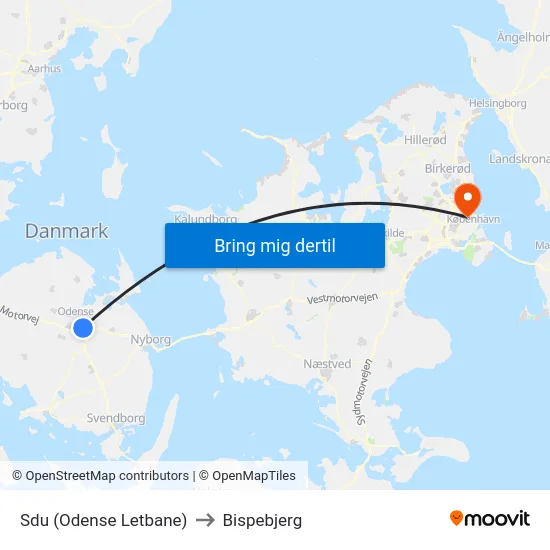 Sdu (Odense Letbane) to Bispebjerg map