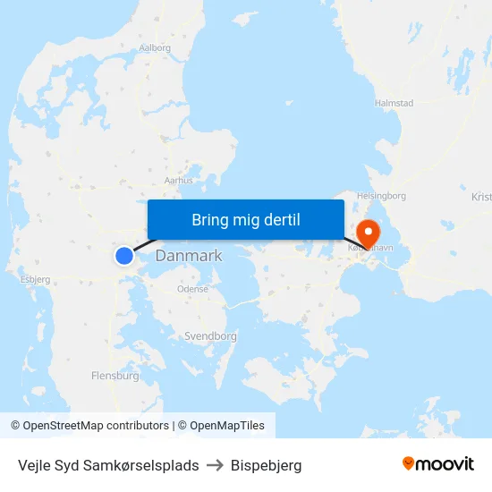 Vejle Syd Samkørselsplads to Bispebjerg map