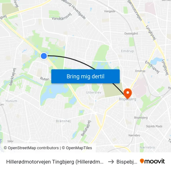 Hillerødmotorvejen Tingbjerg (Hillerødmotorvejen) to Bispebjerg map