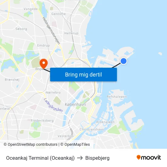 Oceankaj Terminal (Oceankaj) to Bispebjerg map