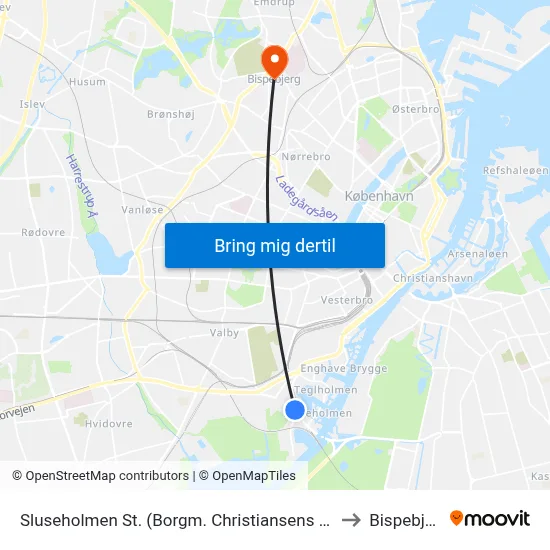Sluseholmen St. (Borgm. Christiansens Gade) to Bispebjerg map