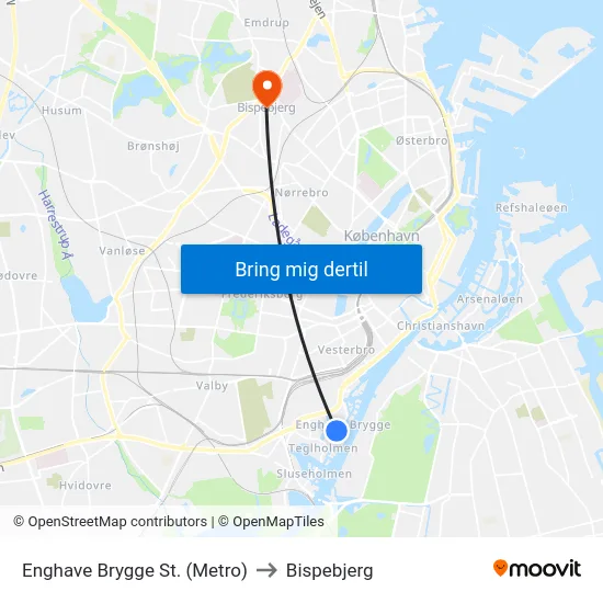 Enghave Brygge St. (Metro) to Bispebjerg map