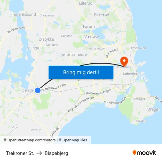 Trekroner St. to Bispebjerg map