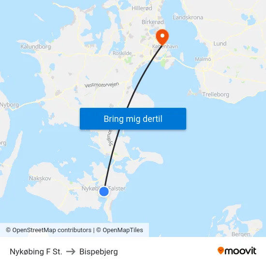 Nykøbing F St. to Bispebjerg map
