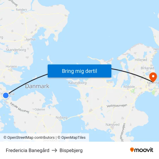 Fredericia Banegård to Bispebjerg map