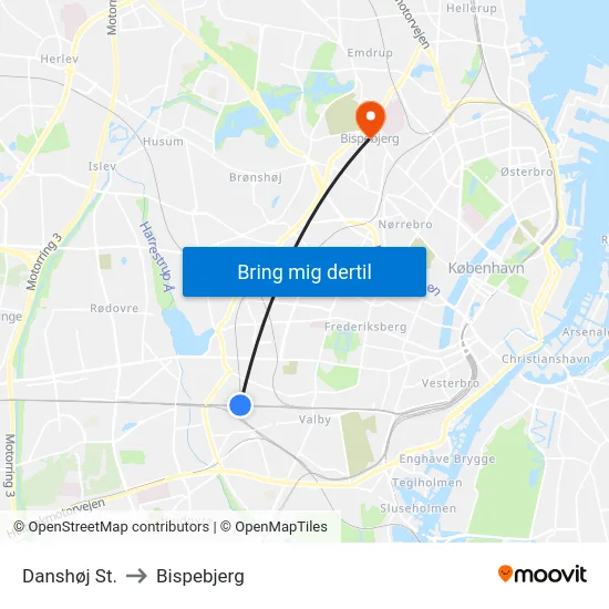 Danshøj St. to Bispebjerg map