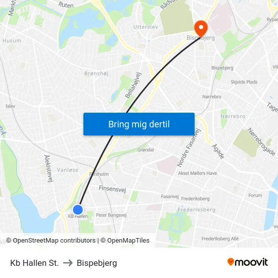 Kb Hallen St. to Bispebjerg map