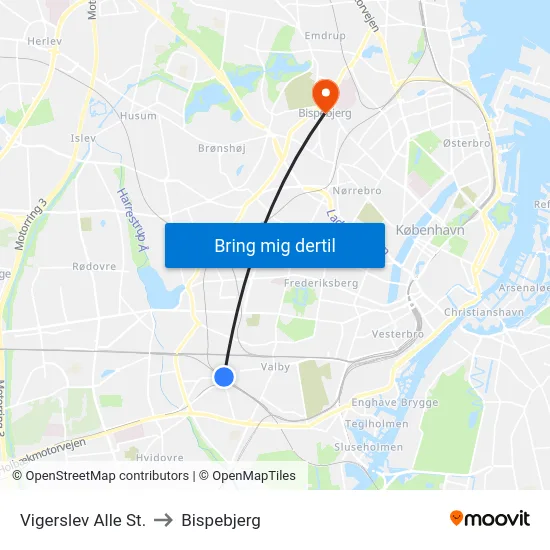 Vigerslev Alle St. to Bispebjerg map
