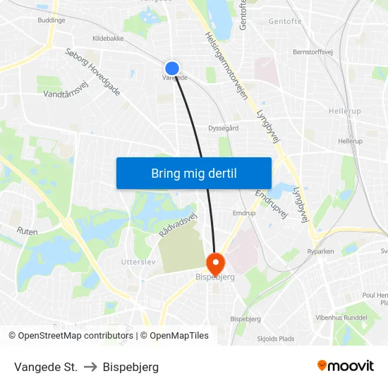 Vangede St. to Bispebjerg map