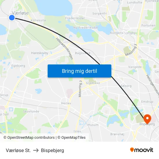 Værløse St. to Bispebjerg map