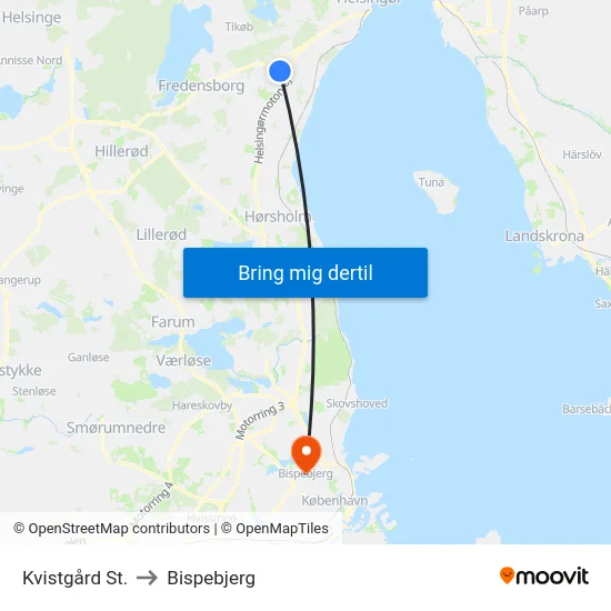 Kvistgård St. to Bispebjerg map