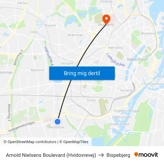 Arnold Nielsens Boulevard (Hvidovrevej) to Bispebjerg map