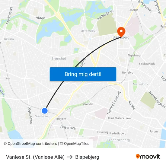 Vanløse St. (Vanløse Allé) to Bispebjerg map