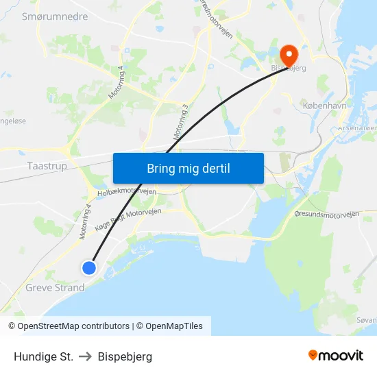 Hundige St. to Bispebjerg map