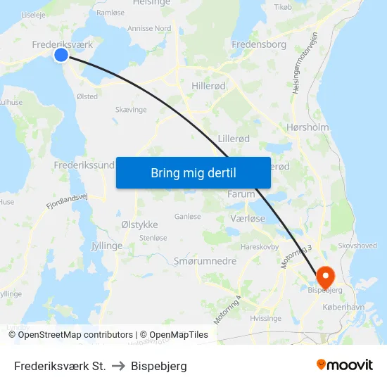 Frederiksværk St. to Bispebjerg map