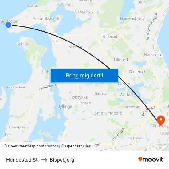 Hundested St. to Bispebjerg map