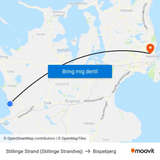Stillinge Strand (Stillinge Strandvej) to Bispebjerg map