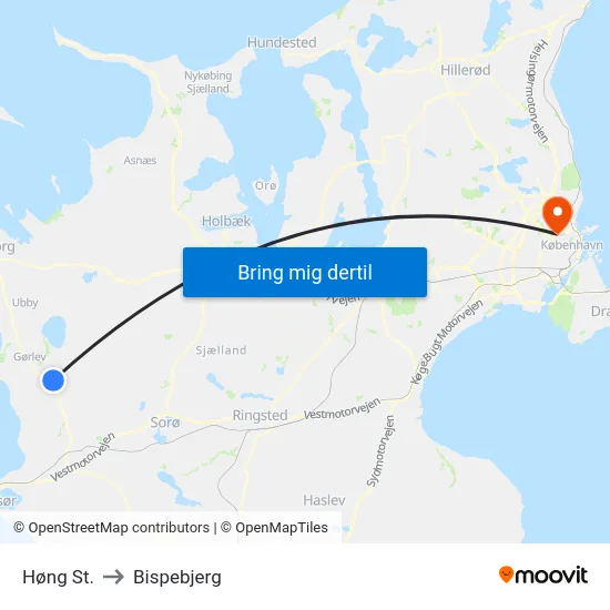Høng St. to Bispebjerg map