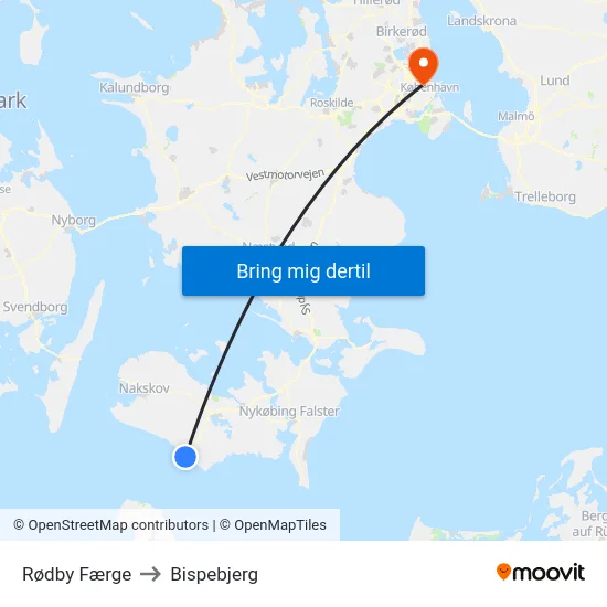 Rødby Færge to Bispebjerg map