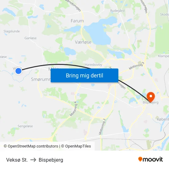 Veksø St. to Bispebjerg map