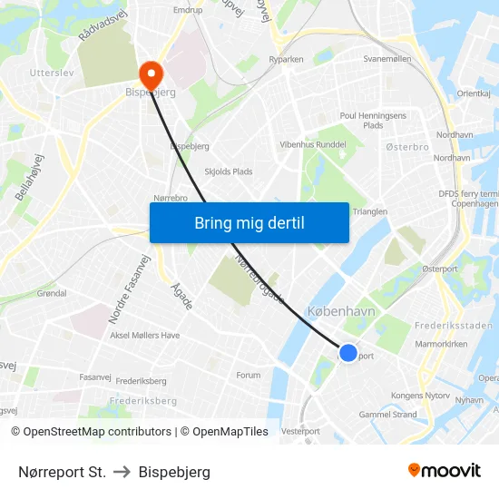 Nørreport St. to Bispebjerg map