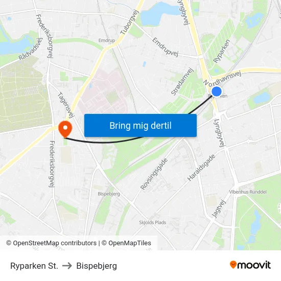 Ryparken St. to Bispebjerg map