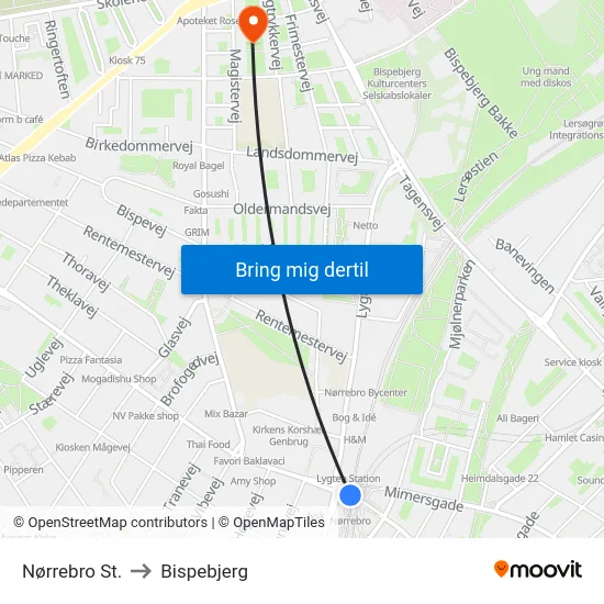 Nørrebro St. to Bispebjerg map