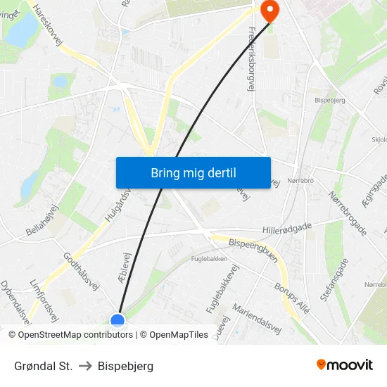 Grøndal St. to Bispebjerg map