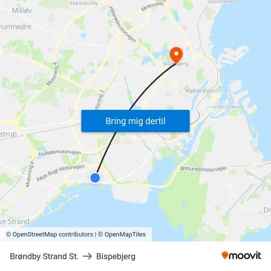 Brøndby Strand St. to Bispebjerg map