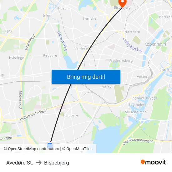 Avedøre St. to Bispebjerg map