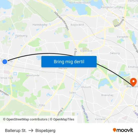 Ballerup St. to Bispebjerg map