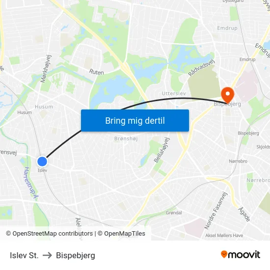 Islev St. to Bispebjerg map