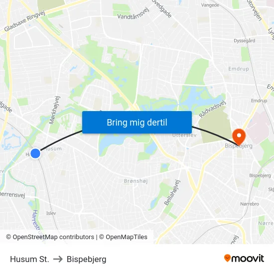 Husum St. to Bispebjerg map
