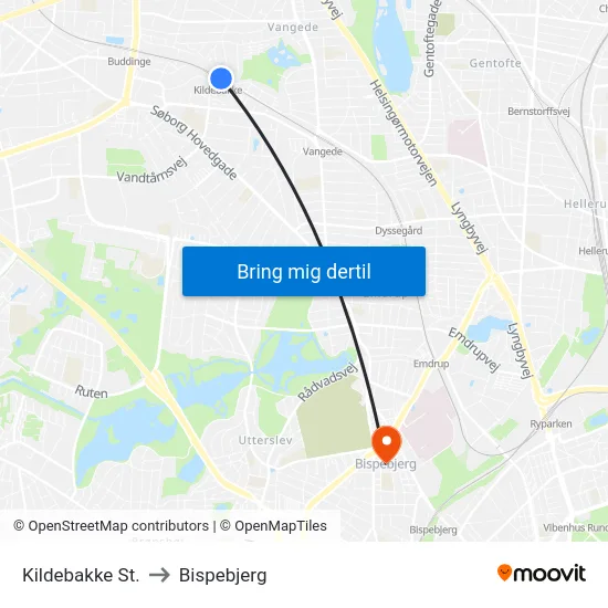 Kildebakke St. to Bispebjerg map