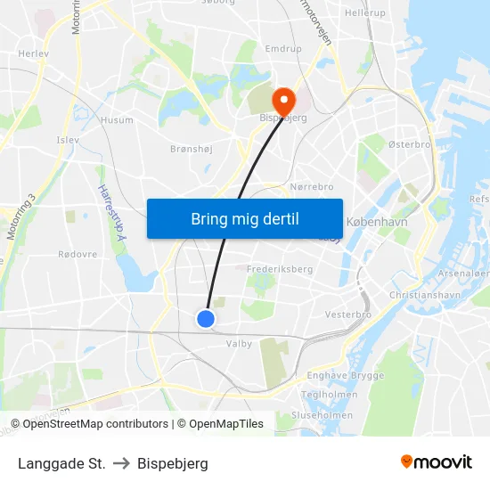 Langgade St. to Bispebjerg map