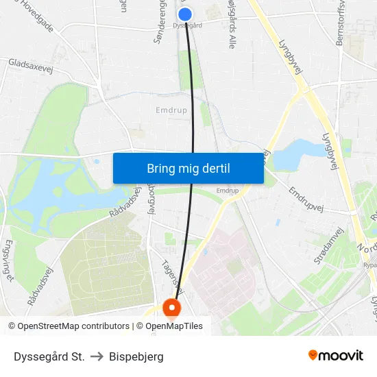 Dyssegård St. to Bispebjerg map