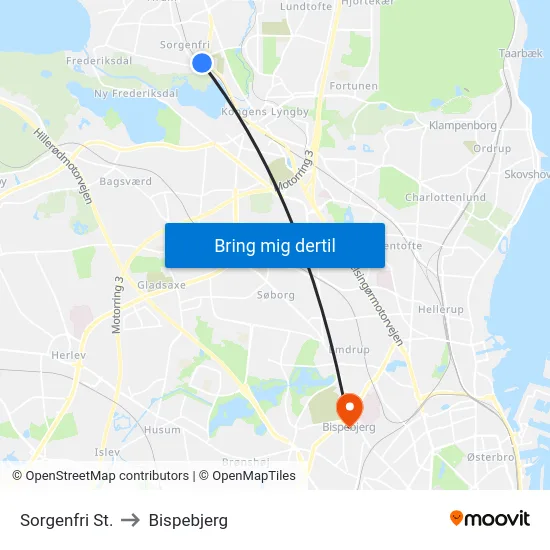 Sorgenfri St. to Bispebjerg map