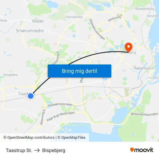 Taastrup St. to Bispebjerg map