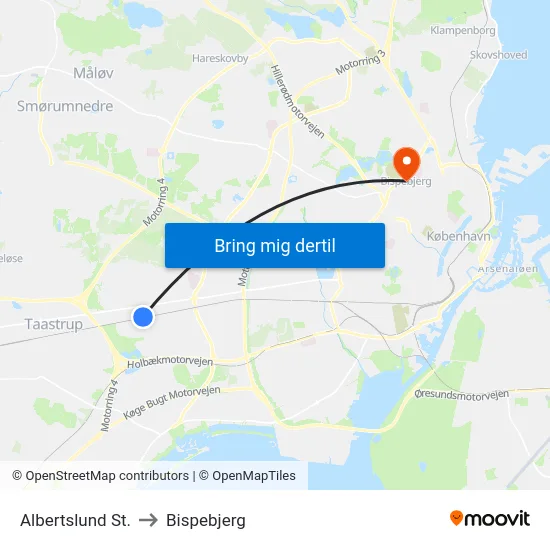 Albertslund St. to Bispebjerg map