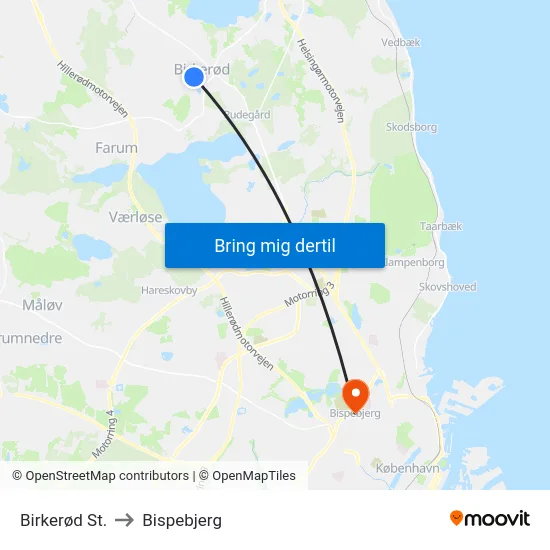 Birkerød St. to Bispebjerg map