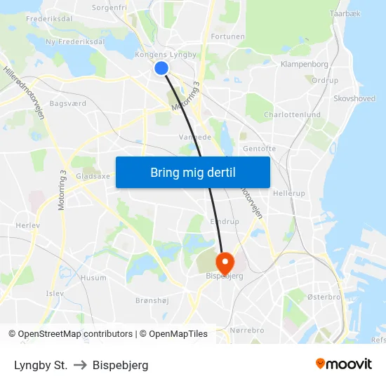 Lyngby St. to Bispebjerg map
