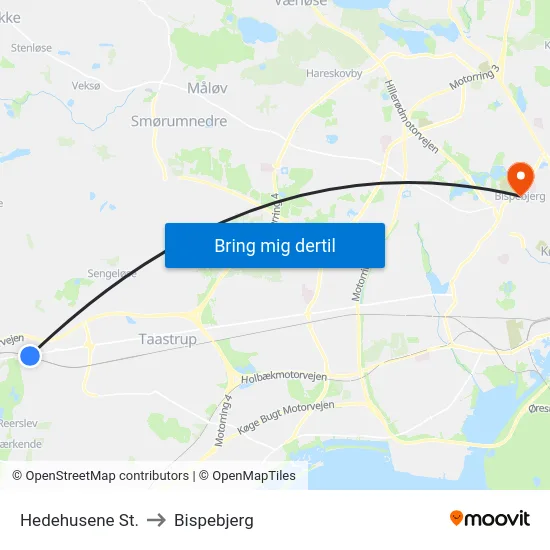 Hedehusene St. to Bispebjerg map